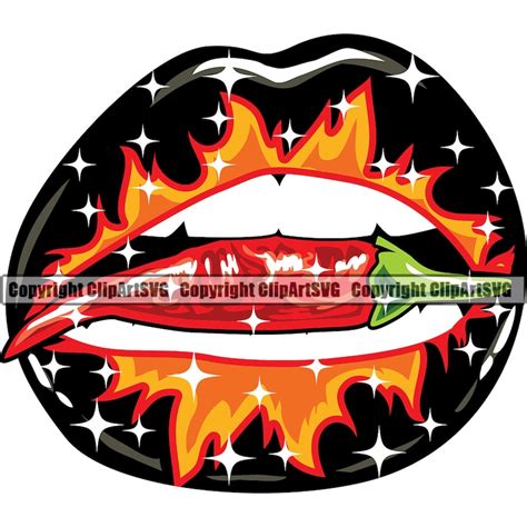Lips Fire Flames Jalapeno Red Pepper Hot Teeth Mouth Female Etsy