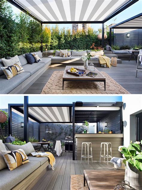 An Outdoor Living Area With Couches And Tables