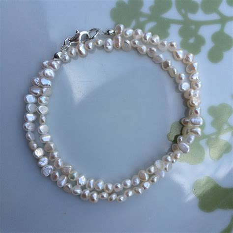 tiny freshwater pearl choker necklace with sterling silver or gold fill clasp june birthstone