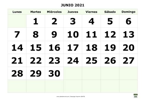 Calendario 【junio 2021】 Para Imprimir En Pdf Gratis ️