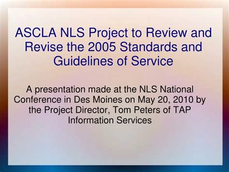 Ppt Ascla Nls Project To Review And Revise The 2005 Standards And