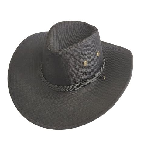 Fymall Men Summer Outdoor Wide Brim Western Style Cowboy Sun Hat
