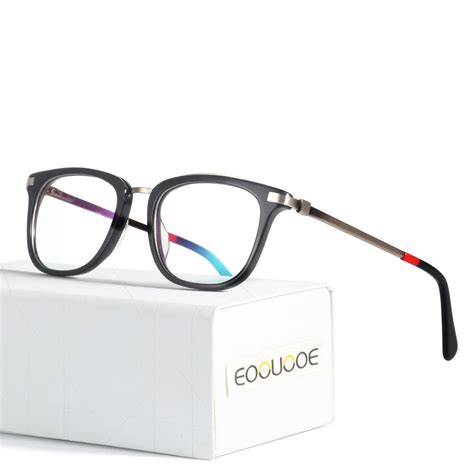 Eoouooe Square Men Optical Glasses Retro Design Metal Acetate