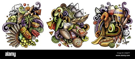 Chile Dibujos Animados Vector Doodle Diseños Conjunto Coloridas