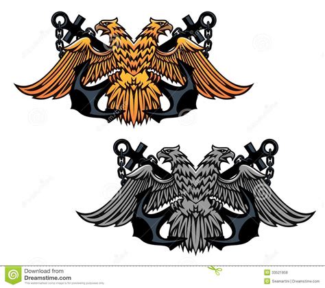 Double Head Eagle With Vintage Anchor Stock Vector