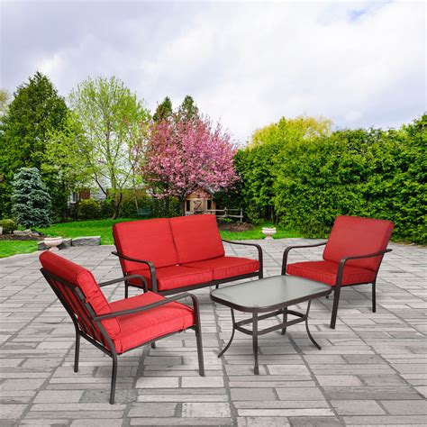 Find the ones that suit your style and space and enjoy outdoor living! Mainstays Stanton 4-Piece Patio Furniture Conversation Set, Red, Metal - Walmart.com - Walmart.com