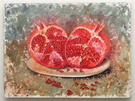 Pomegranate Original Oil Painting On Canvas Fruit Still Life Etsy