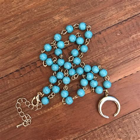 Leather Turquoise Necklace Vegan Suede Jewelry Bohemian Etsy