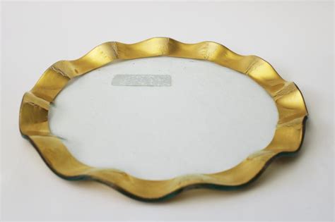 Annieglass Roman Gold Band Ruffle Edge Glass Dinner Plate Large Round Tray Or Platter