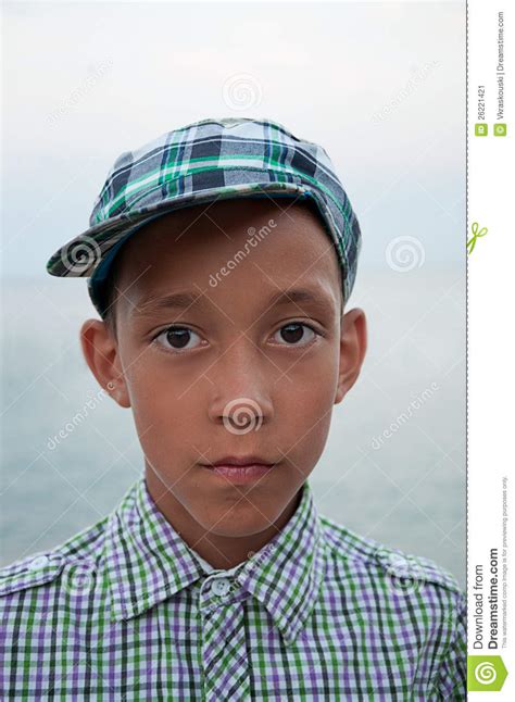 Sad Boy With Brown Eyes In Cap Stock Image Image Of Eyes Summer