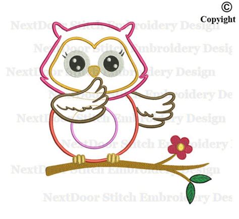 Owl Machine Embroidery Applique Design Cute Bird Applique On Etsy