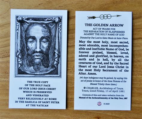 Golden Arrow Prayer Holy Card Raised Gold Foil For Etsy