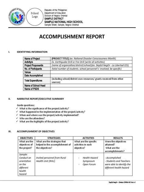 Accomplishment Report Pdf Business