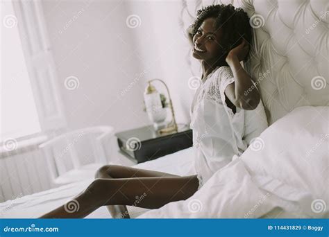Young Black Woman In Bed Stock Image Image Of Pillow 114431829