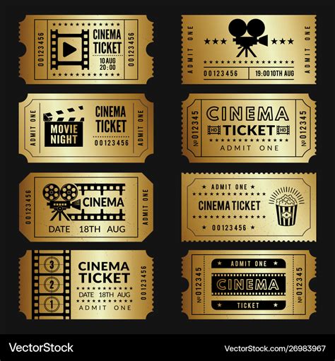 Golden Tickets Entry Cinema Tickets Templates Vector Image