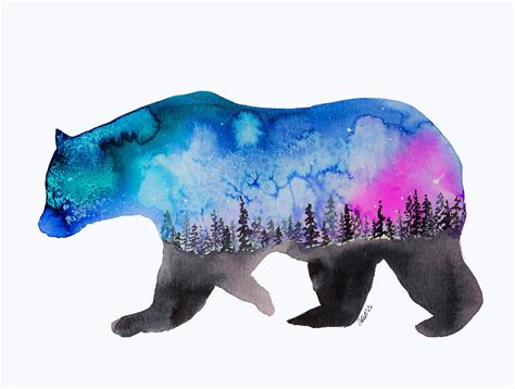 Forest Bear Watercolor Painting Etsy
