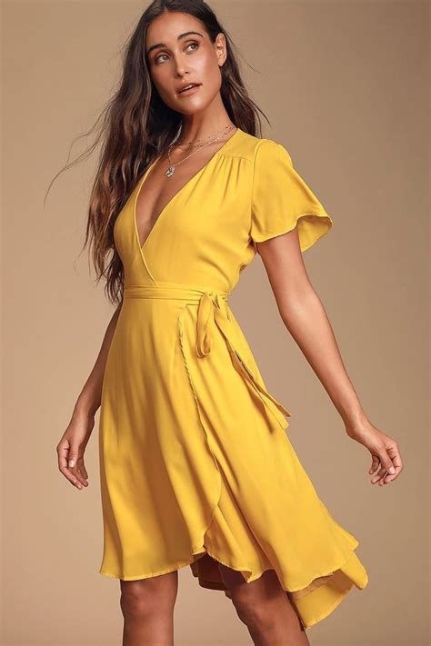 Rise To The Occasion Golden Yellow Midi Wrap Dress 1000 In 2020