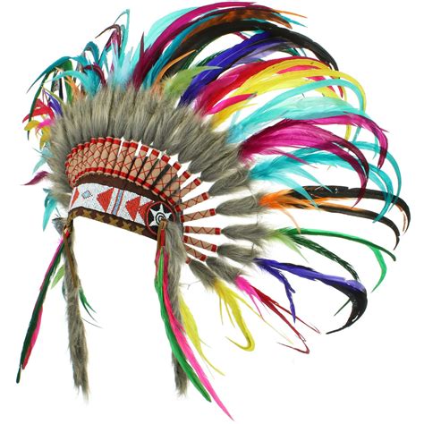 Indian Headdress Chief Feathers Bonnet Native American Gringo Rainbow