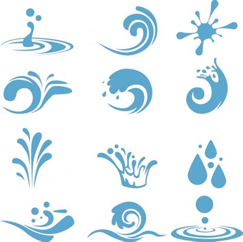 Water Design Elements Various Blue Curved Icons Free Vector In Adobe