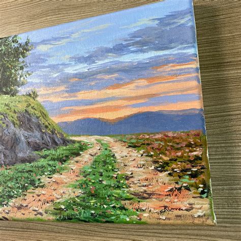 Acrylic Painting Dirt Path Sunset Landscape Original Etsy