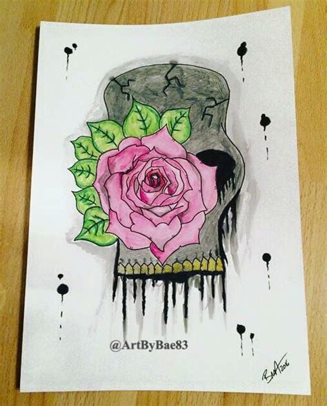 Rose And Skull Drawing Done With Derwent Watercolour Pencilspromarkers