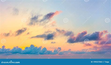 Gentle Colors Of Sunset Sunrise Sundown Sky With Colorful Clouds Stock