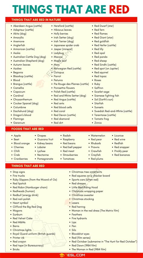 Things That Are Red List Of 150 Red Things That You May Not Know • 7esl