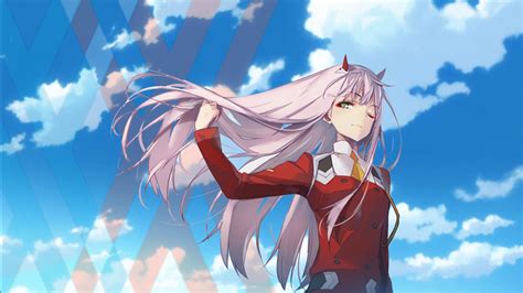 Darling In The Franxx Zero Two Hiro Zero Two Blink One Eye With Long Pink Hair With Background