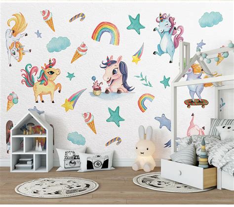 2 days ago · a bare wall is a boring wall, so try to have at least a few large pieces and a few small pieces of art displayed throughout your house. Unicorn wall decals home decoration removable sticker ...