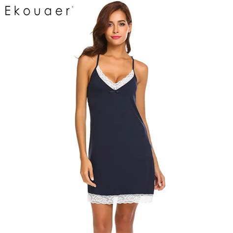 Buy Ekouaer Women Nightgown Chemise Sleepwear Sexy V Neck Lace Trim Spaghetti