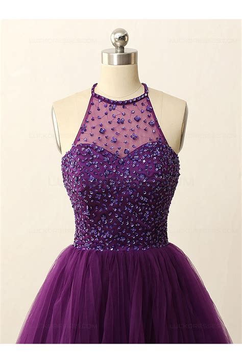 A Line Short Sequins Purple Prom Evening Bridesmaid Cocktail Homecoming Dresses 3020088