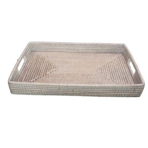 Get up to $100 in rewards! White Handwoven Rattan Rectangular Tray | Baker Rhodes