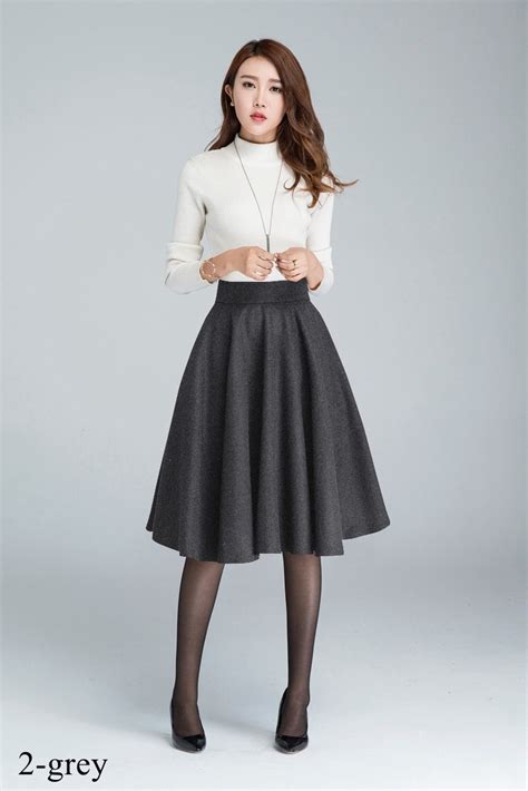 Knee Length Swing Wool Circle Skirt Flared Wool Midi Skirt Etsy