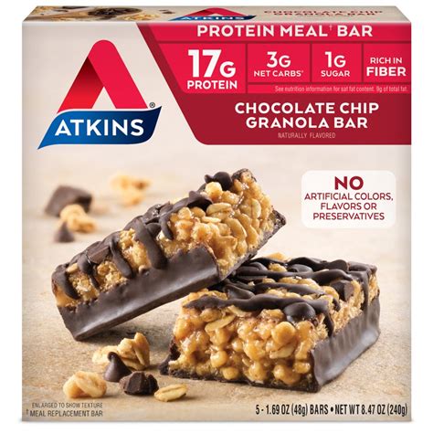 Atkins Protein Rich Meal Bar Chocolate Chip Granola Keto Friendly 5