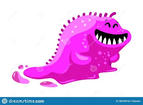 Friendly Toothy Slug Monster Alien With Pink Slime Body Isolated On