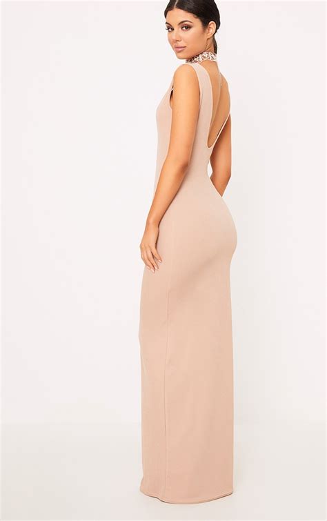 Flossie Nude Plunge Maxi Dress Dresses Prettylittlething