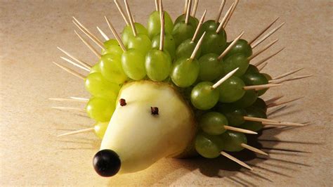 Recipes For Kids Hedgehog Of Pear And Grapes Fruit Carving Woodland