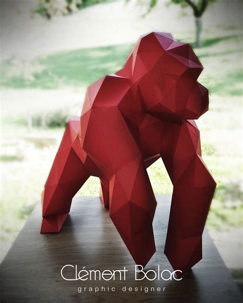 Self Initiated Project Papercraft Gorilla Geometric Origami Wood And Concrete Polygon Art