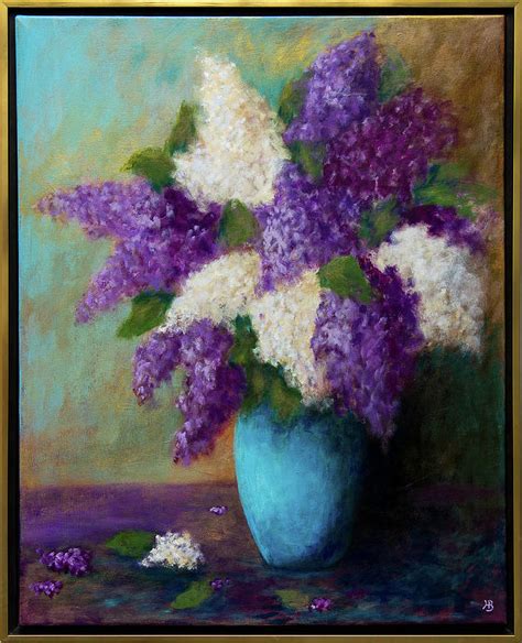 Lilacs In Blue Vase Painting By Hilda Bordianu Fine Art America