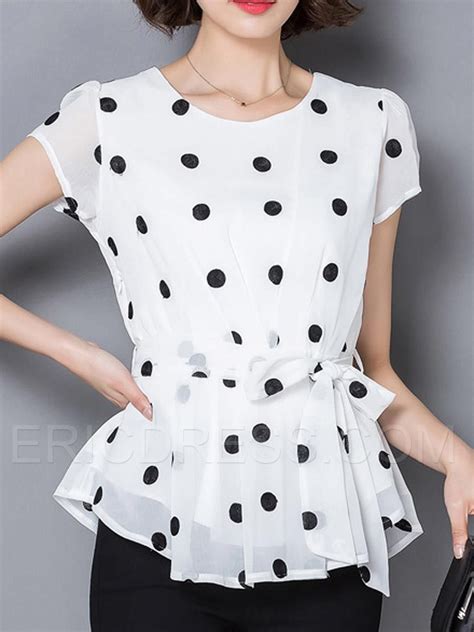 Ericdress Slim Polka Dots Lace Up Blouse Fashion Blouses For Women