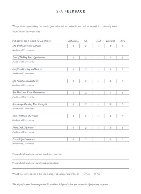 Spa Feedback Form — Spa Wellness Solutions Consulting And Design Spa
