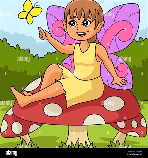 Fairy Sitting On Mushroom Stock Vector Images Alamy