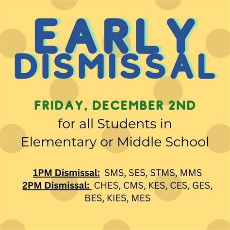 Early Dismissal Dec 2 Elementary And Middle Only Queen Anne County