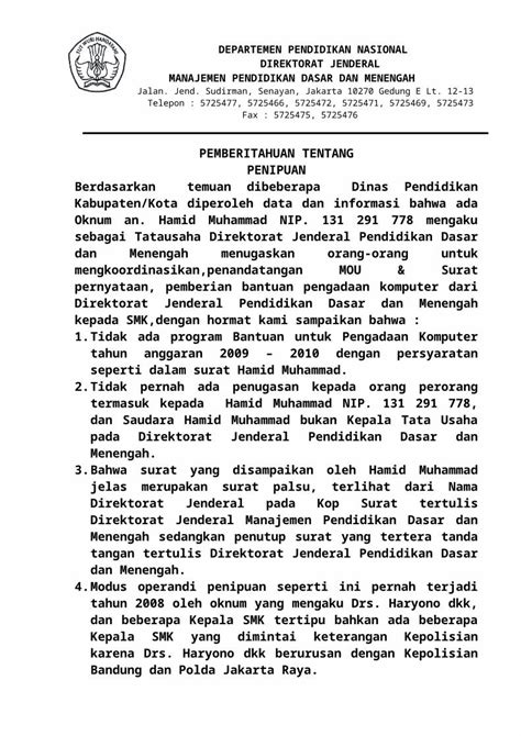 DOC Surat Edaran Tentang Penipuan BARU DOKUMEN TIPS