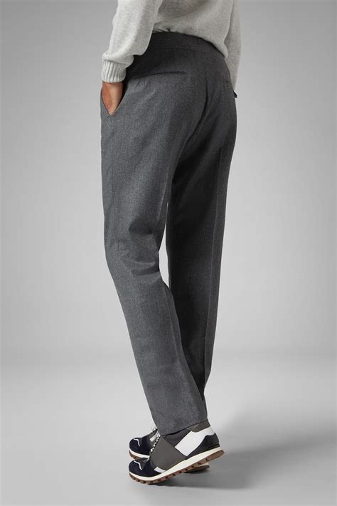 Slim Fit Wool Flannel Trousers With Adjusters Man Boggi Milano
