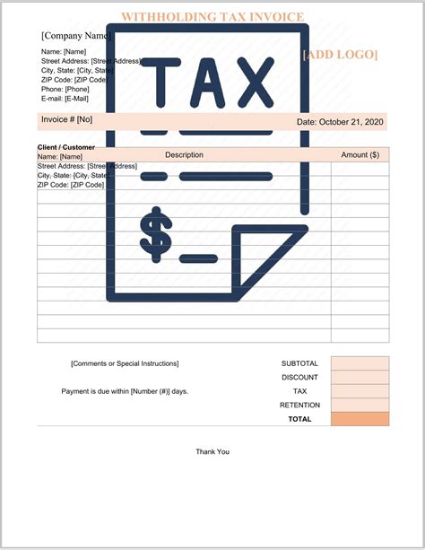 Sample Withholding Tax Invoice Template