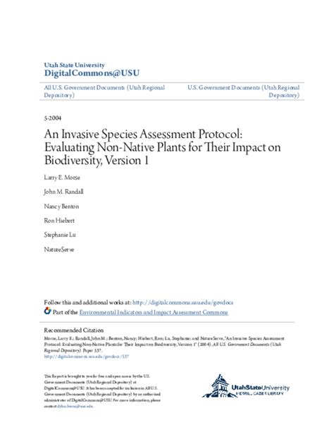 Pdf An Invasive Species Assessment Protocol Evaluating Non Native