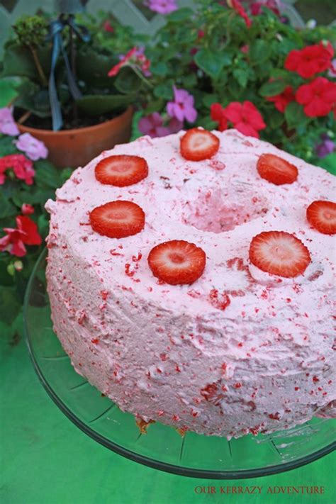 Turn angel food cake upside down poke holes with fork and press down in the jello mixture. Family-history-recipes-Strawberry-Jello-Angel-food-cake ...