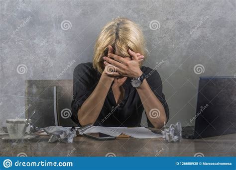 Young Frustrated And Stressed Business Woman Crying Sad At Office Desk