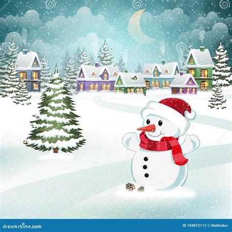 Winter Scene With Snowman Stock Vector Illustration Of Holiday 104872112
